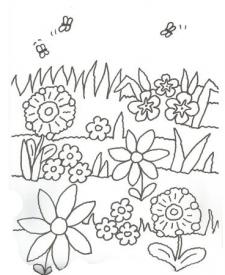 Dibujo de flores y abejas para colorear con niños