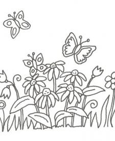 Dibujo de mariposas y margaritas para pintar con niños