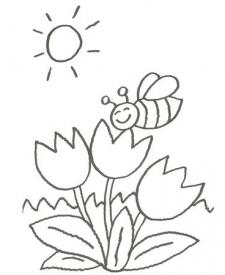 Dibujo de una abeja sobre un tulipán para que pinten los niños