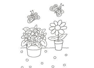 Dibujo de una flor en una maceta para pintar con los niños