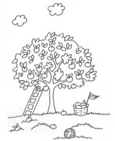 Dibujo de un árbol con manzanas para colorear con niños