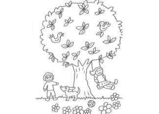 Dibujo de niños jugando con un perro en el campo para colorear