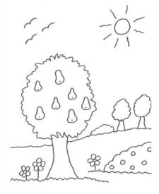 Dibujo de un árbol con peras para colorear con niños