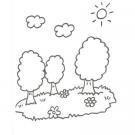 Dibujo de un árbol y flores del campo para que pinten los niños
