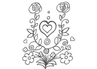 Dibujo de un corazón y flores para pintar con niños