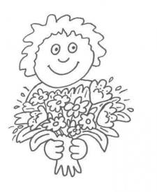 Dibujo de un niño con flores para imprimir y pintar