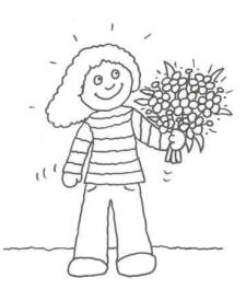 Dibujo de un niño con un ramo de flores para pintar