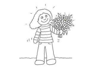 Dibujo de un niño con un ramo de flores para pintar