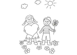 Dibujo de niños en San Valentín para pintar