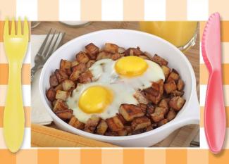 Recetas rápidas para niños. Huevos fritos en microondas