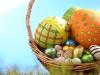 Cesta de huevos de Pascua. Tarjeta virtual para los niños