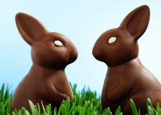 Conejos de Pascua de chocolate. Tarjeta virtual para los niños