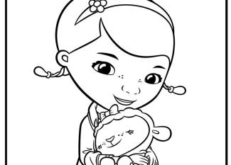 La Doctora Juguetes abraza a la ovejita. Dibujos de Disney