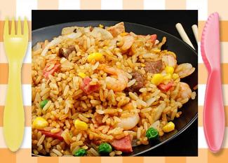 Arroz tres delicias. Receta china para niños