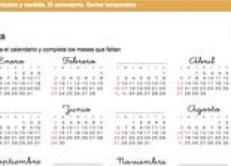 El calendario. Ficha escolar de series temporales