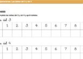 Ficha escolar para niños. Las tablas de multiplicar del 3 y el 4