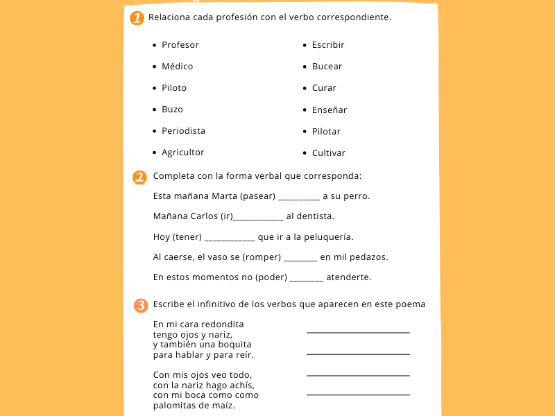 El verbo. Ejercicio de Lengua para niños de 3º de Primaria