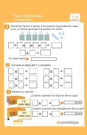 Tabla del 7, ejercicio de matemáticas para 2º de primaria