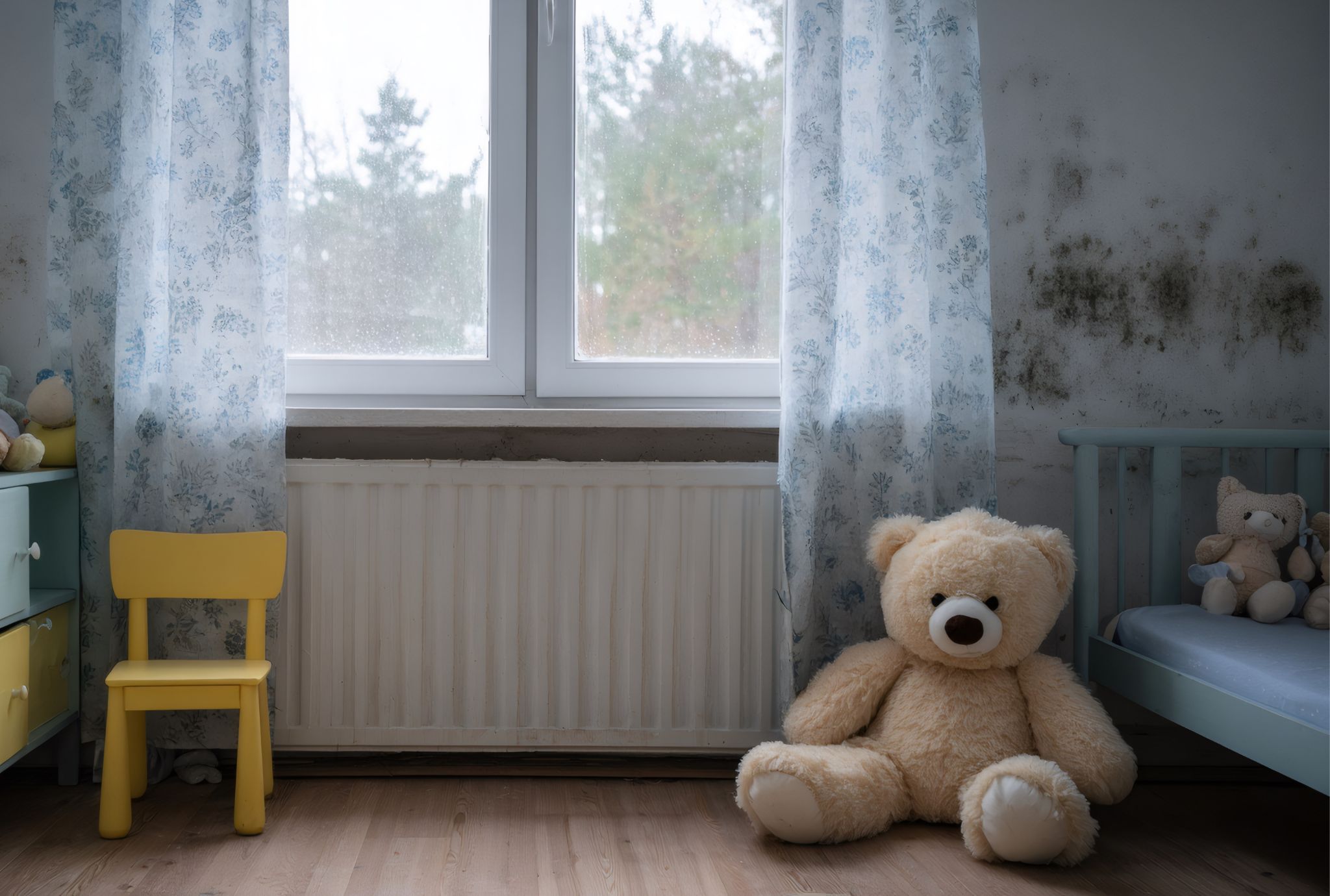 moho en la pared con niños
