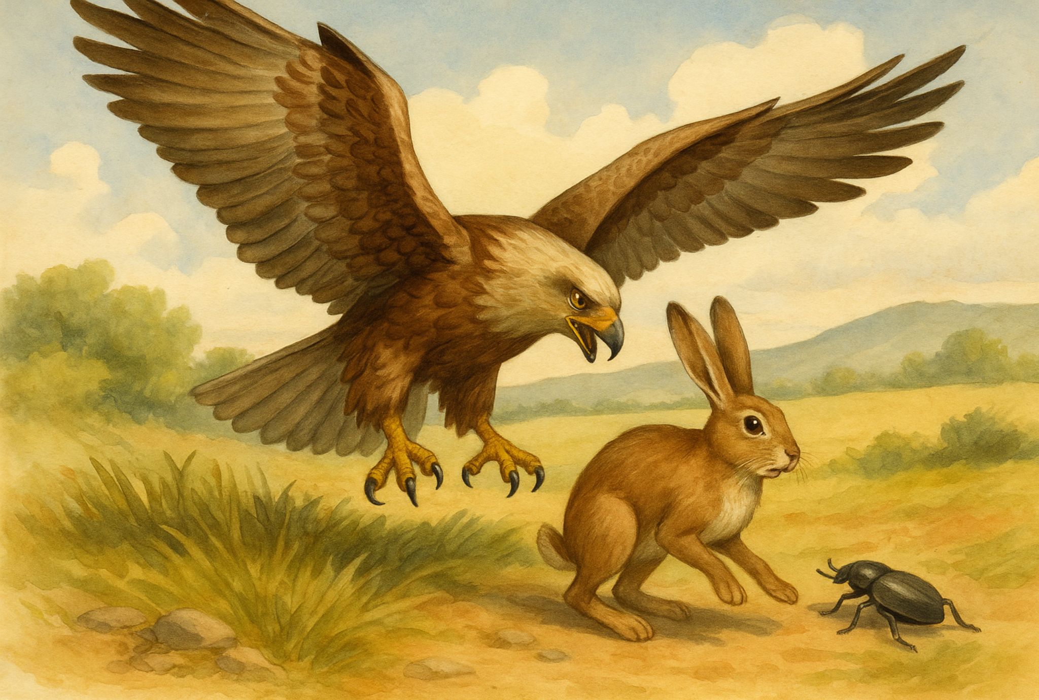 Fábula El águila, la liebre y el escarabajo