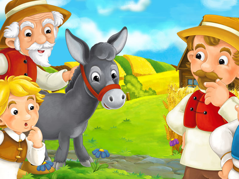 El hombre, su hijo y el burro. Fábula divertida para niños