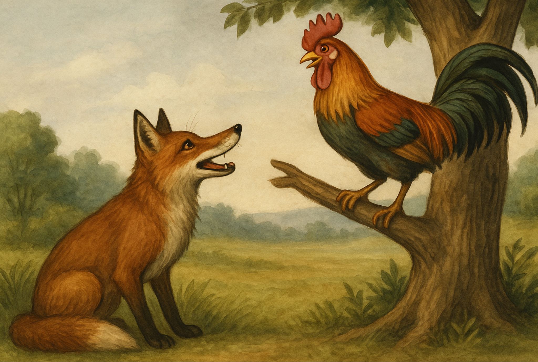 Fábula de La Fontaine para niños: El gallo y la zorra