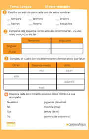 El determinante, ficha de lengua para primaria