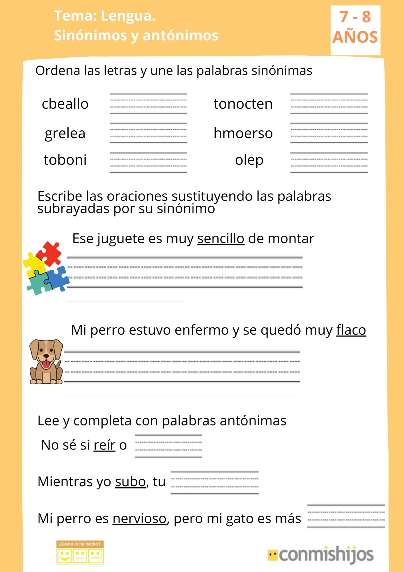 ejercicio de sinónimos y antónimos para 2º de primaria