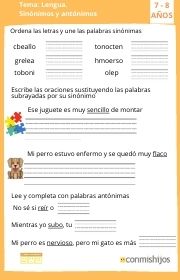 ejercicio de sinónimos y antónimos para 2º de primaria