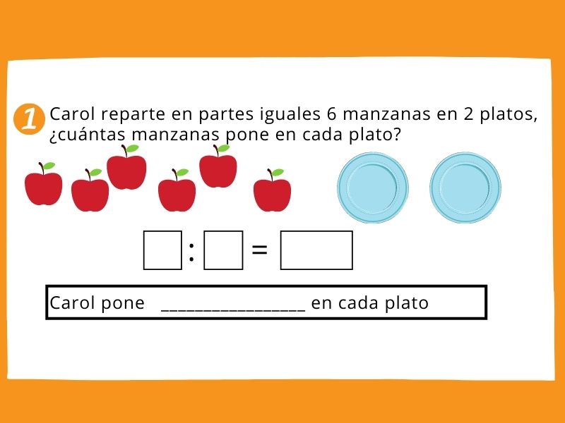 Iniciación a la división. Ficha de matemáticas para 2º de Primaria