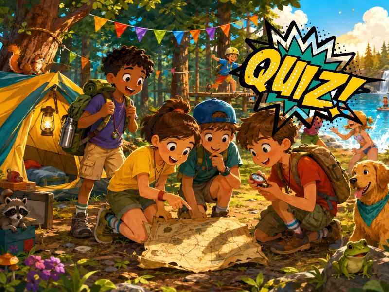 test para niños sobre supervivencia en un campamento de verano
