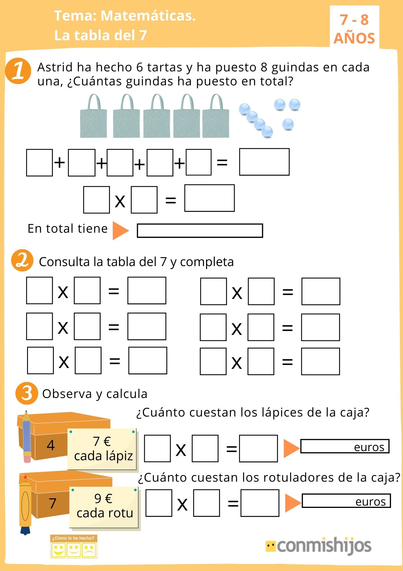 Cabina Cementerio estético Tabla de multiplicar del 7. Ejercicios de matemáticas para niños