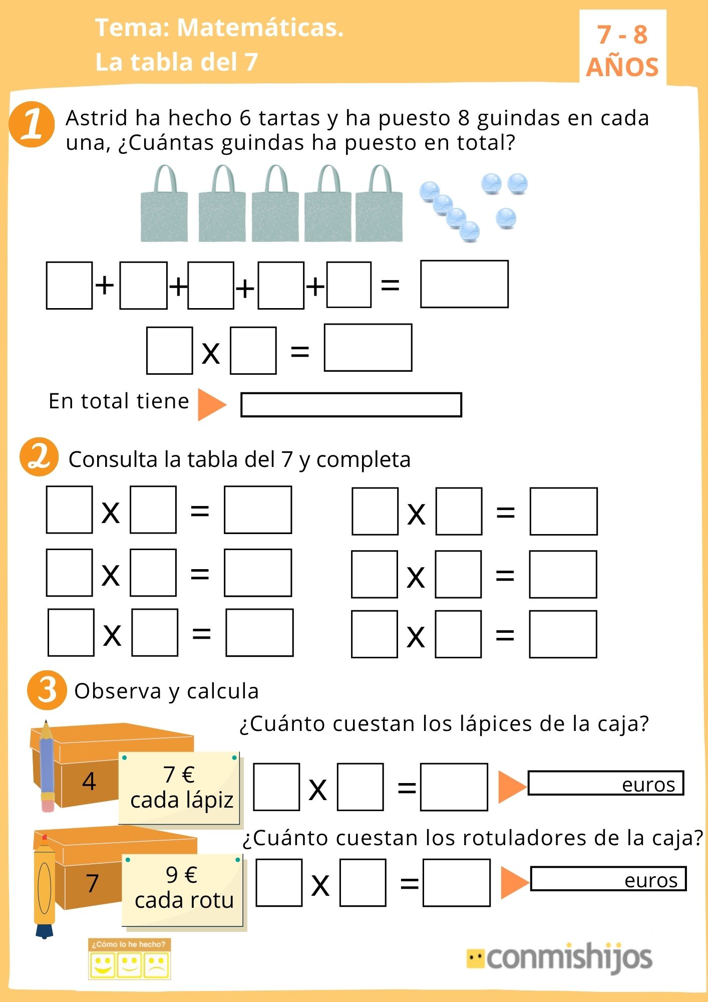 Ejercicios Tabla Del 8 Tabla de multiplicar del 7. Ejercicios de matemáticas para niños