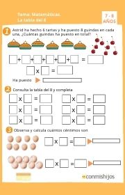 Tabla de multiplicar del 8 para niños de primaria