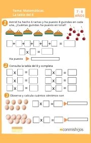 Tabla de multiplicar del 8 para niños de primaria