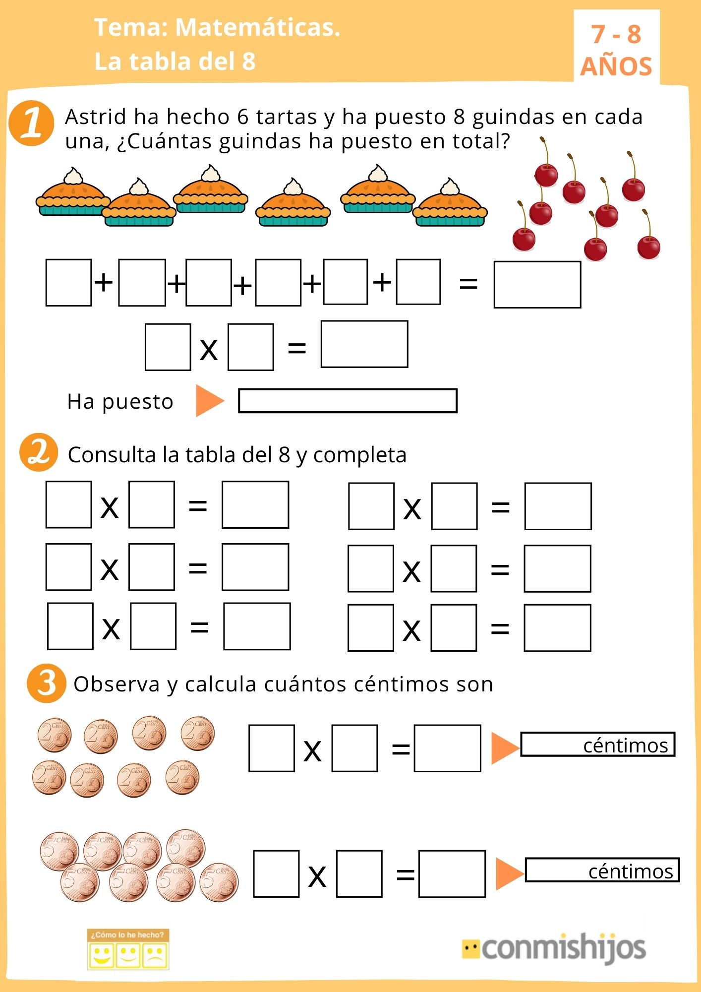 Juegos De La Tabla Del 8 Tabla de multiplicar del 8. Ejercicios de matemáticas para niños