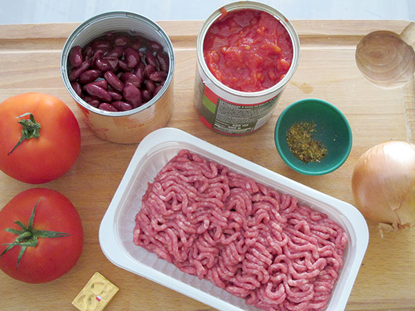 Receta infantil de chili con carne paso 1