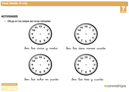 ficha de las horas para segundo de primaria