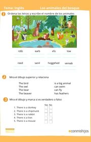 Ejercicio de los animales del bosque en inglés