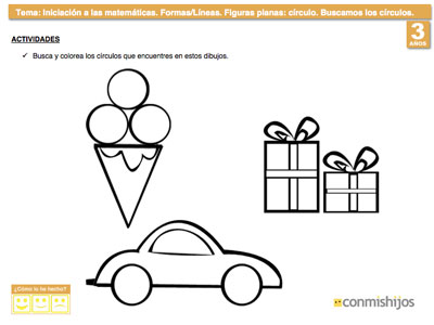 Ejercicio de matemáticas para reconocer el círculo