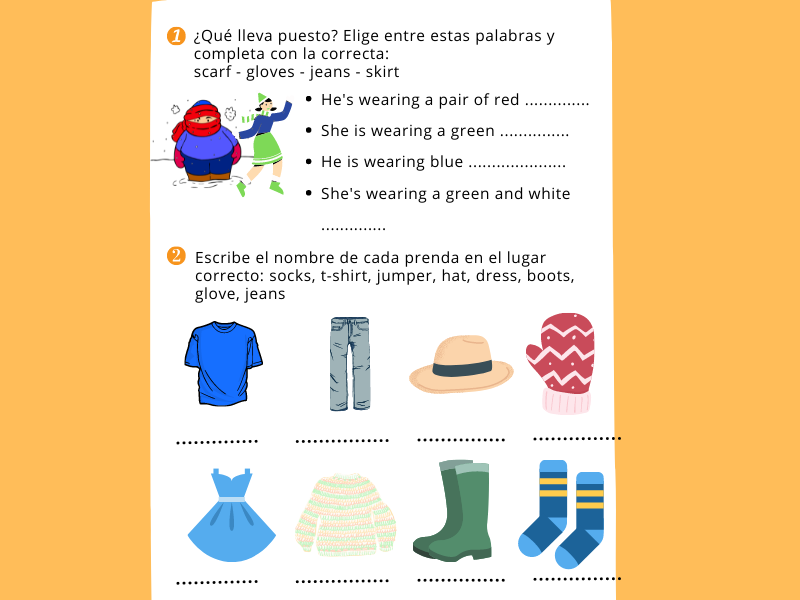 Clothes. Ejercicio de la ropa en inglés niños