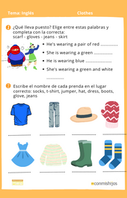 Clothes. Ejercicio sobre el nombre de la ropa en inglés para niños