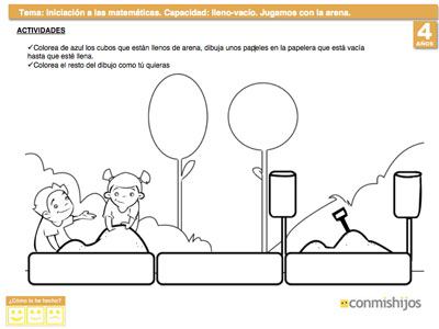 Diferenciar el concepto lleno y vacío. Matemáticas para niños