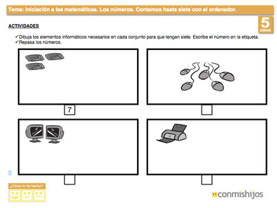 Ejercicio de matemáticas para niños. Contar hasta 7