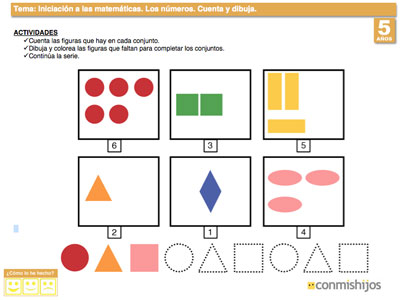 Ejercicio de matemáticas para niños de 5 años. Los números