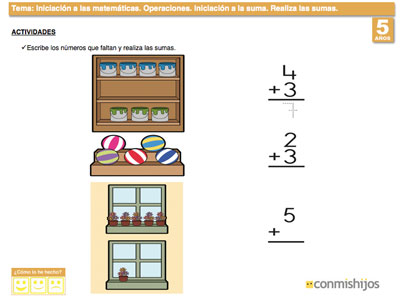 Ejercicio de matemáticas para aprender a sumar