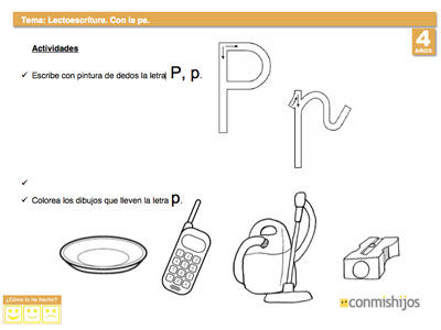 Aprender a escribir la letra P. Ejercicio de lectoescritura para niños