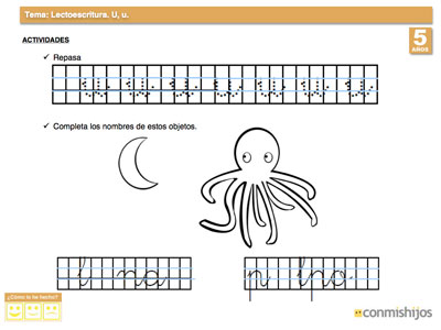 Ejercicio de lectoescritura para niños de 5 años