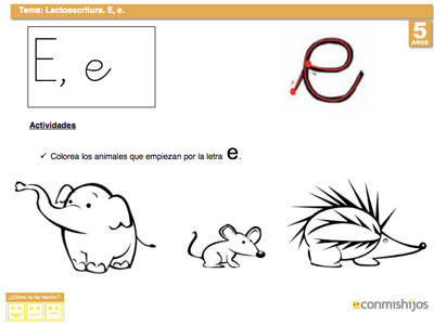 Escribir la letra e. Ficha de escritura