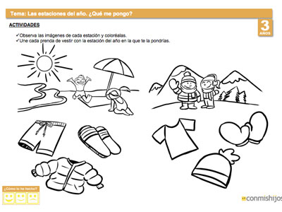 Las estaciones. Ficha para niños de 3 años